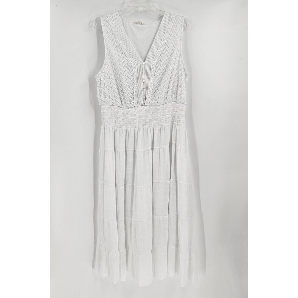 KINGS ROAD - Long White Lace Tiered Sleeveless Full Length Dress - 3X